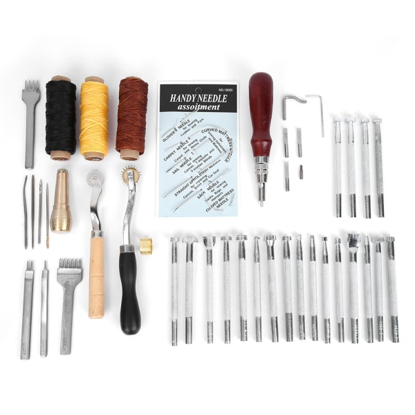 48pcs Multi Shape Leather Stamp Punch Tools with Awl Needle Tool Set for Leather Craft Working