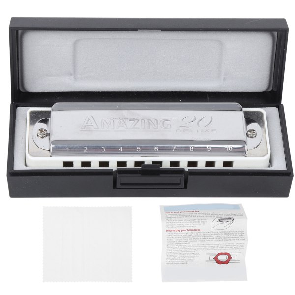 10-hullers Harmonica Blues Ab Key Harpe Blæsemusikinstrument Begynderøvelse AM-20DWhite