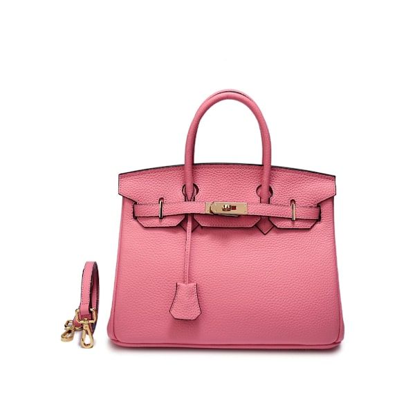 Snygg 30cm Rosa Ko-Läder Handväska med Lychee Design för Kvinnor Cherry pink 30CM