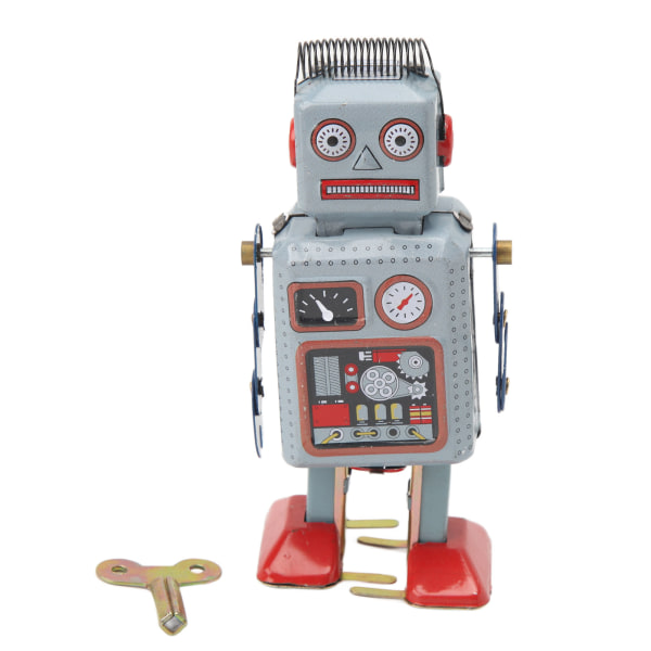 Vintage Wind Up Robot Toy - Retro Tin Clockwork Walking Legetøj til fotorekvisitter, dekoration, overraskelses fødselsdagsgave