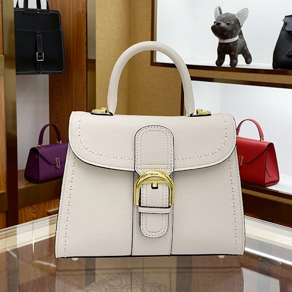 Køskindslæder Crossbody Taske med Rummelig Design og Hestesko Spænde 21x10x17cm white