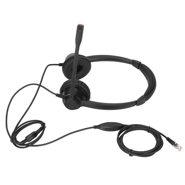 RJ9 Telefonheadset med inbyggd HD-mikrofon, binauralt kontorsheadset, stöd för volymjustering av högtalare, svart