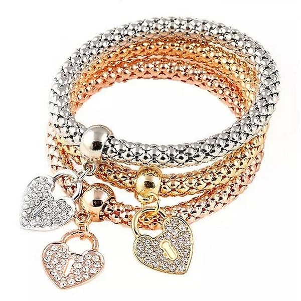 3st Kvinnor Mode Söt Charm Kristall Strass Hjärta Elastiska Armband Flerfärgade