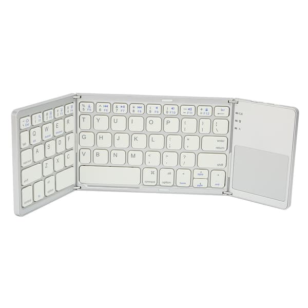 Foldbart Bluetooth Tastatur 63 Taster Metal Ultratyndt Mini Foldbart Tastatur med Touchpad til Windows til IOS til Android Sølv