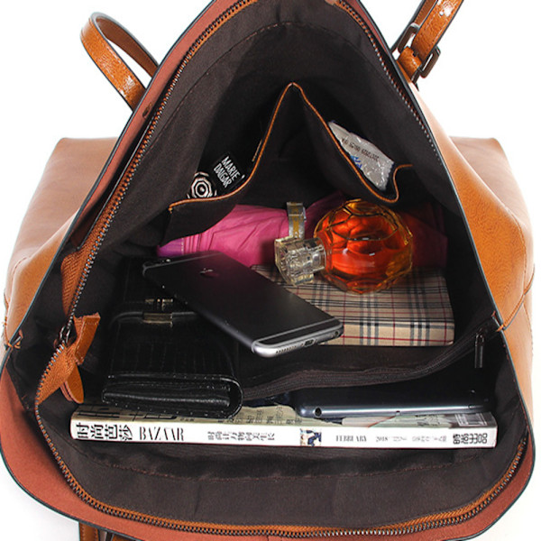 Stilful Sort Vokset Læder Tote Bag 38x28x13cm Perfekt til Daglig Brug black About 38*28*13cm