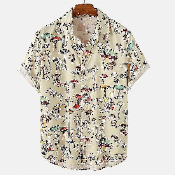 Herre Sommer Hawaii Kortærmet Skjorte med Farverigt Svampeprint - Trendy Casual Top XXL