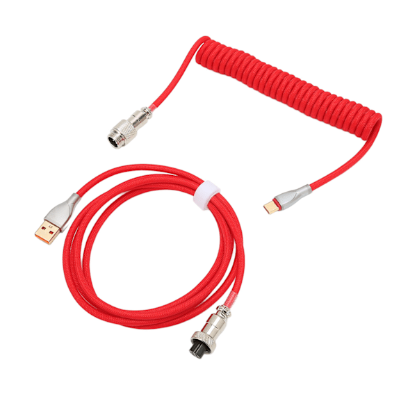 Mekaanisen näppäimistön kaapeli, tuplaholkki, mukautettu kierretty, irrotettava metallinen ilmailuliitin USB C - USB A -näppäimistön ilmailuliitin, punainen