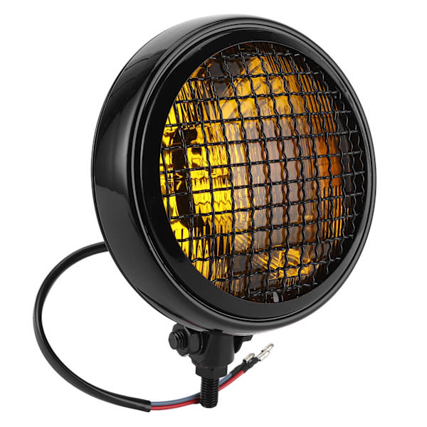 Retro rund motorcykel forlygte med ravfarvet linse og grillbeskyttelse - 120W 6in