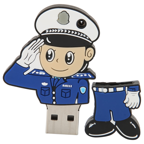 U Disk Cartoon Creative Flexible Plastic Portable til Windows 98 / Me / 2000 / XP USB2.0Policeman 64G