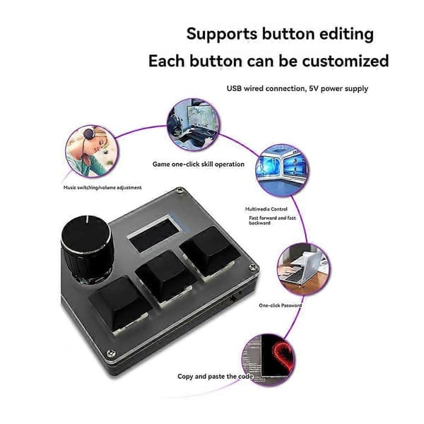 3-tasters kablet brugerdefineret tastatur med blå switch til OSU-spil—ht