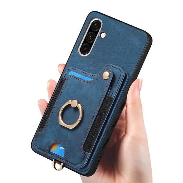 (Ny) Retro Skin-feel Ring Multi-card Plånboksfodral Blue For Samsung Galaxy A36