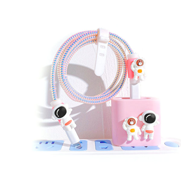 Laddarskydd Astronaut Andningsbart Enkel Installation Silikon Laddare Kabelskydd för 18W 20W Laddare 4-delars Set (Rosa)