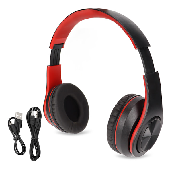 Trådlösa hörlurar Stereo Brusreducerande Vikbara Bluetooth-hörlurar för Mobiltelefon PC Resa Spel Svart med Röd