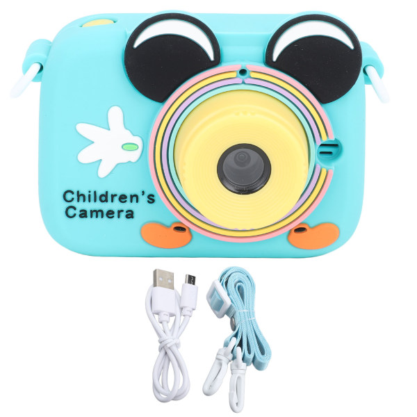 Tegneserie mini digitalkamera til småbørn med 2 tommer HD-skærm, front- og bagobjektiv, videooptagelse og fototilstand - blå