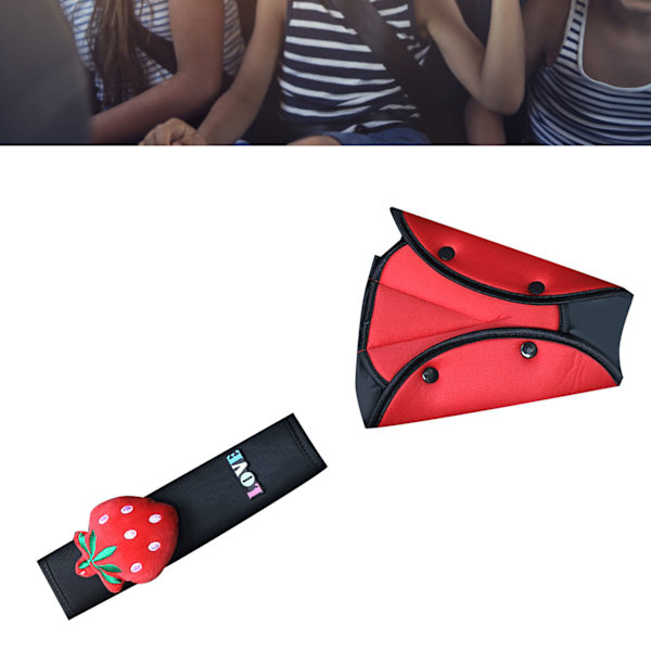 Söt Strawberry Car Bälteskudde för barn - Mjuk och tjock sätesremsa i polyester för bil