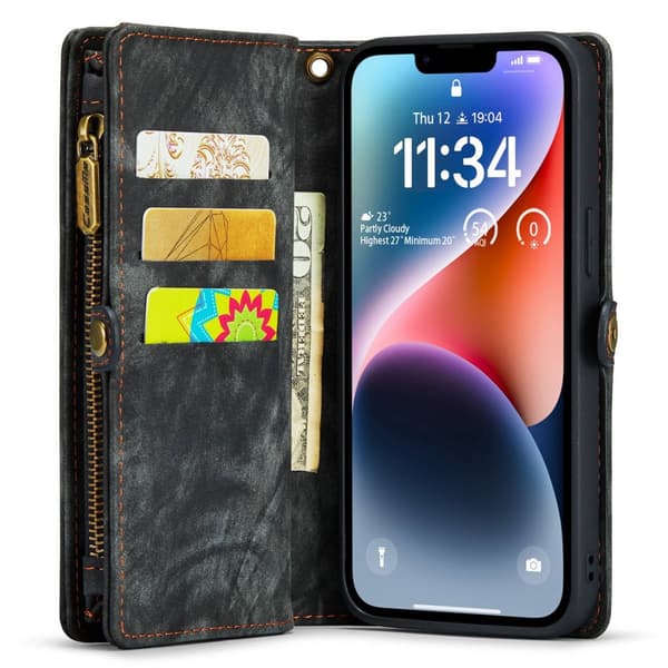 Monipaikkainen 2-in-1-lompakkokotelo iPhone 14 Musta