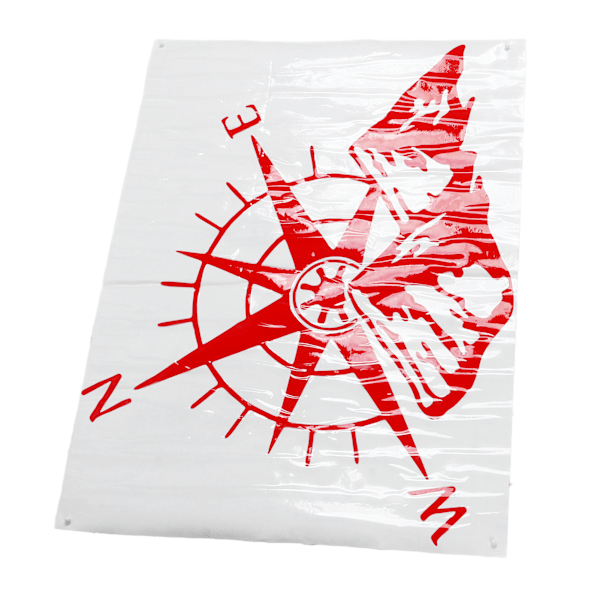 Mountain Compass -autotarra takaikkunaan - punainen, vahva tarttuvuus, värinkestävä - Universaalit autotarrat (60x45 cm)