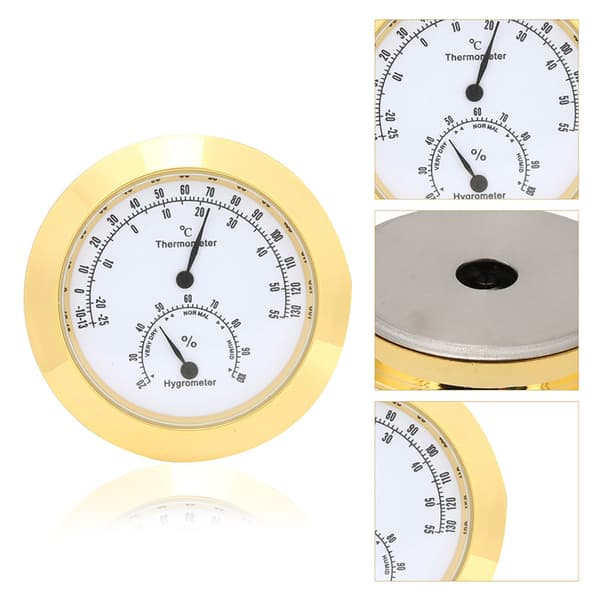 Guld Rund Termometer Hygrometer Luftfuktighet Temperaturmätare för Violin Gitarrfodral