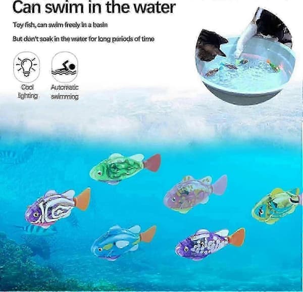 3 stk. robotfisk til katte, interaktiv svømmende robotfisk kattelegetøj til indekatte med LED-lys plastfiskelegetøj gave - W