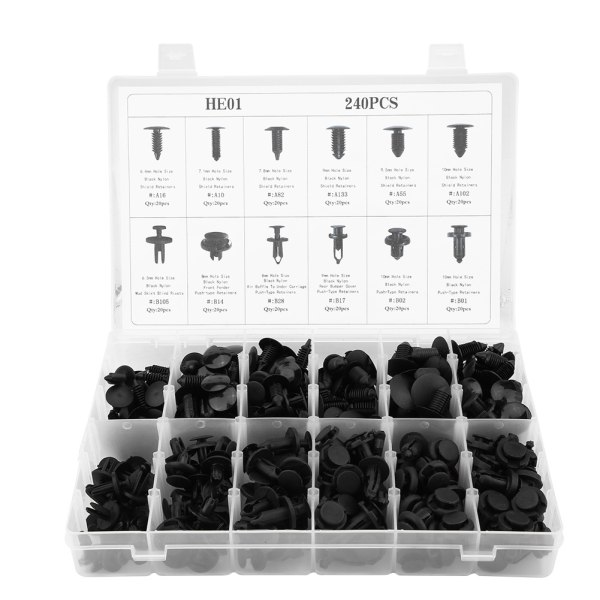 Bilkarosseri trykstift Nittefastgørelser Clip Trim Kit - 240 stk, 12 størrelser (Honda Toyota Ford)