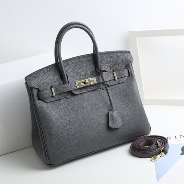 Stiligg Totebag i Elegant Jern Grå Kulehudslær for Pendlere og Crossbody Bruk Iron Gray 35cm
