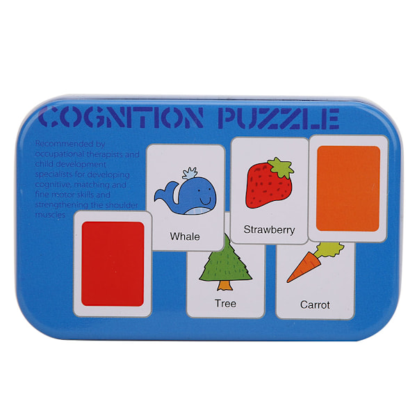 Kid Learning Cognitive Parent Child Interaction Early Educational Card with Storage Box(Blue 30pcs Card )