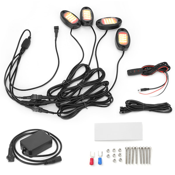 LED Rock Light Kit 1V4 Bluetooth Fjernkontroll Neon Vanntett Musikklampe for Bil Offroad Lastebil Chassis