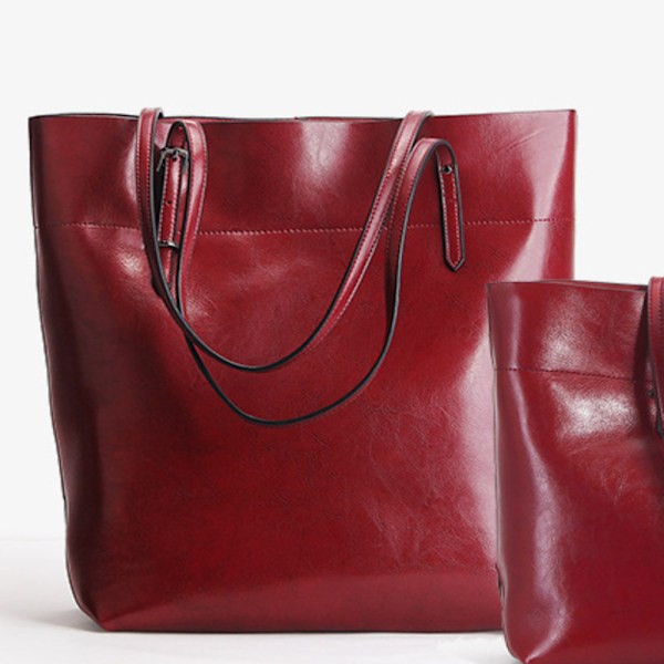 Stor Vinrød Vokset Læder Tote Taske Stilfuldt Alsidigt Design 30x15x36cm Vertical wine red About 30*15*36cm