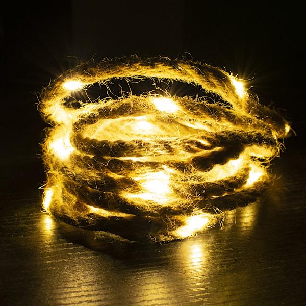 Hemp Rope Fairy String Lights - 20 LED, Battery Operated, Indoor Outdoor Decor