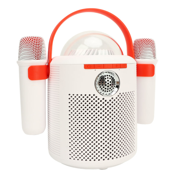 Bærbar karaokehøyttaler med dobbel mikrofon – hvit, 3D stereolyd, fargerik omgivelsesbelysning, støyreduksjon – perfekt festgave