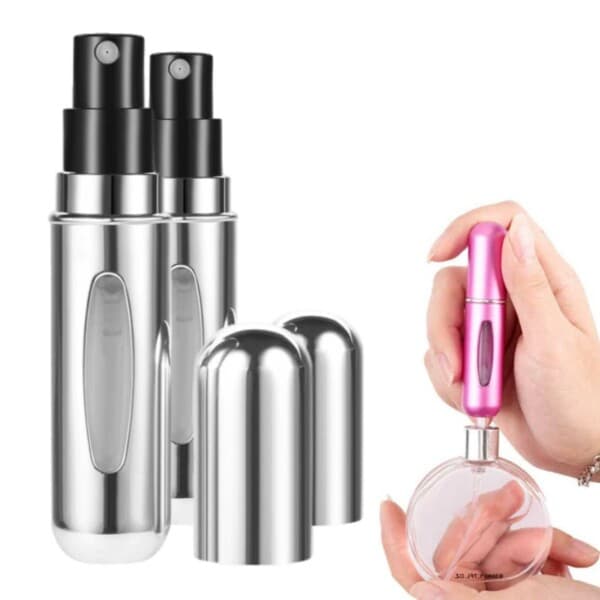 【DT】2-Pack Mini Refill Parfymflaska - Påfyllningsbar Resebehållare 5ml Silver silver
