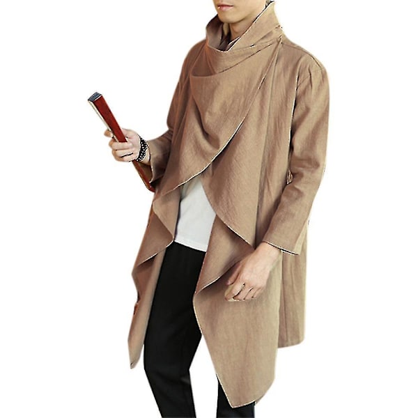 Stylish Men's Long Sleeve Poncho Coat - Autumn Winter Jacket 3XL Coffee