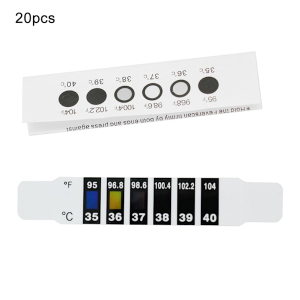 20 stk pannebåndstermometerstrimler for voksne, barn og babyer - Temperaturmåling klistremerke test 35-40℃