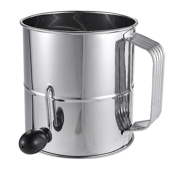 Stainless Steel Flour Sifter with Hand Crank - Sifts Flour and Baking Ingredients - Dishwasher Safe - Silver