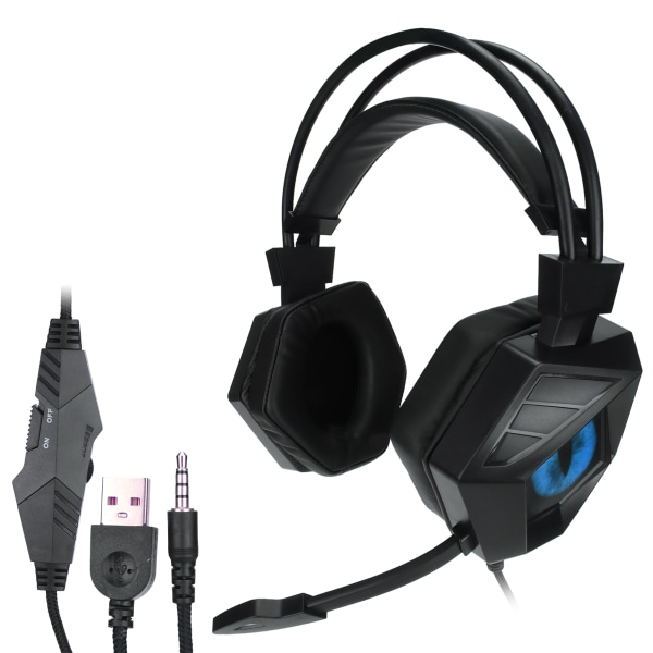 Gaming Headset Støyreduserende USB 3,5 mm grensesnitt over øret RGB-hodetelefoner med mikrofon for PS4 PC Laptop Svart Blå