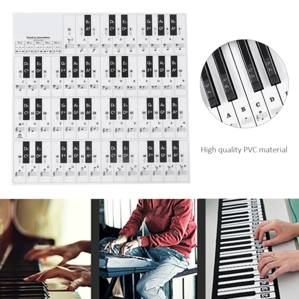 PVC Piano Tarrat Piano Decor Ympäristöystävällinen läpinäkyvä musta valkoinen avain (T-31W)