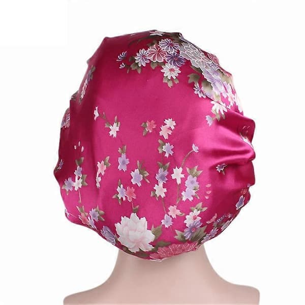 (Ny) 2 STK Dame Sateng Natt Sovehette Hår Bonnet Hatt Silke Hodeplagg Bred Elastisk Bånd Magenta Flower