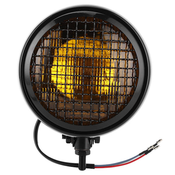 Retro rund motorcykel forlygte med ravfarvet linse og grillbeskyttelse - 120W 6in