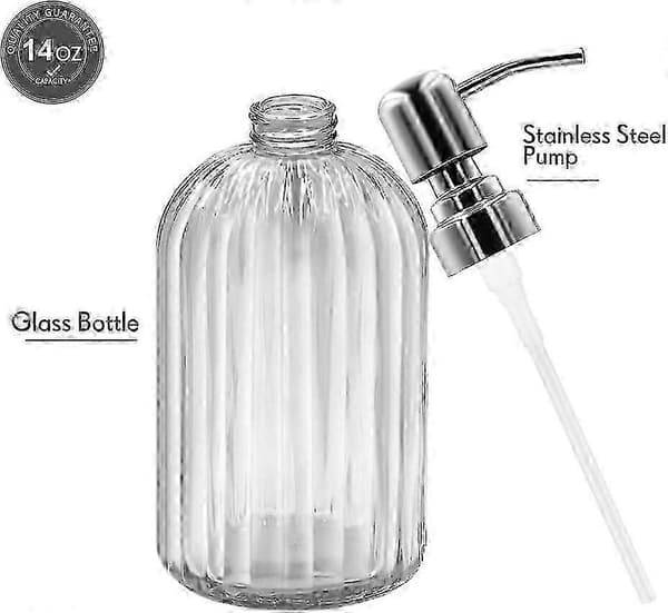 2-pakning 14oz såpedispenser i glass med pumpe i rustfritt stål