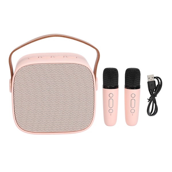 Bärbar Mini Karaoke Bluetooth-högtalare med 2 trådlösa mikrofoner - Rosa
