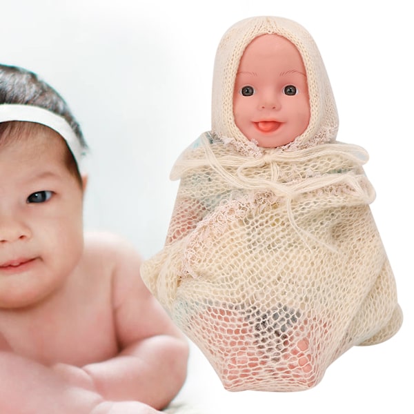 Fotograferingsrekvisita Mössa Sovsäck Söt Nyfödd Baby Stretch Wrap Återanvändbara Babykostymer (Beige HatWrap)