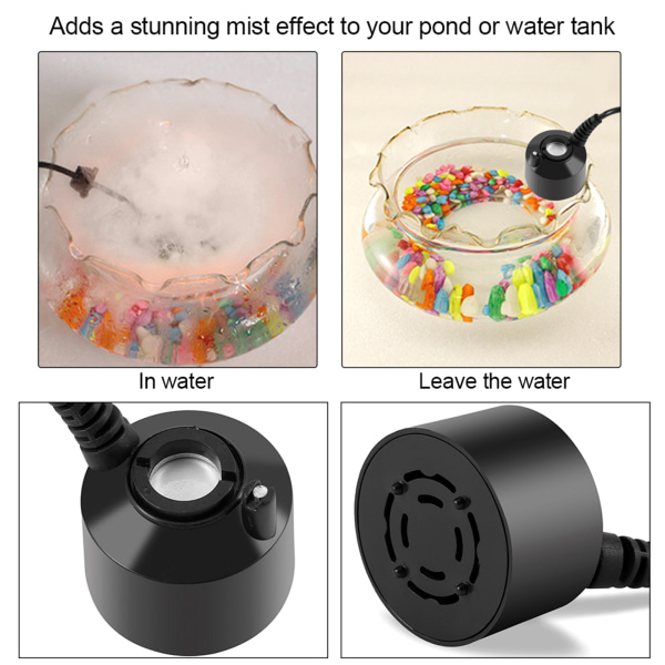 Svart Mini Mist Maker för vattenfontän, damm, akvarium - Skapa en förtrollande atmosfär