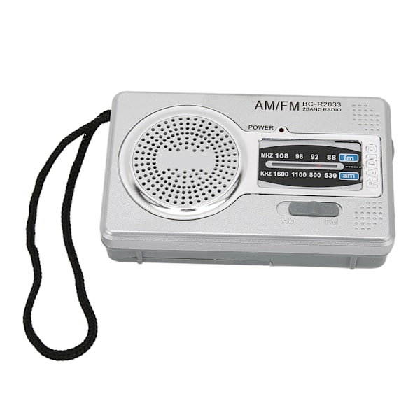 Bærbar Mini AM FM-transistorradio med DSP-chip, høyttaler og hodetelefonutgang (sølvgrå)