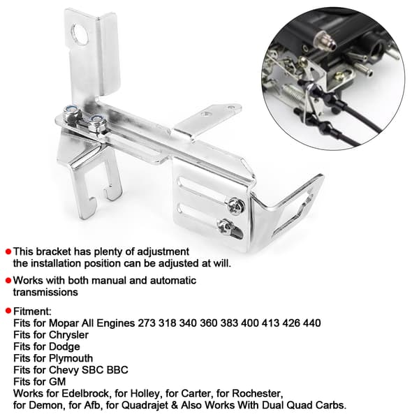 2 stk. krom gaskabelbeslag kickdown til Chevy SBC BBC Holley