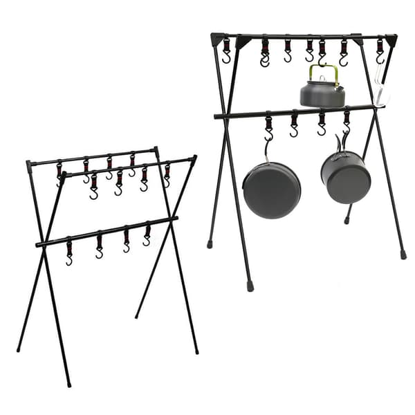 Camping Hængende Stativ Aluminium Legering Dobbelt Lag Multifunktionel Tripod Udendørs Stativ Værktøjer Sort S Sort