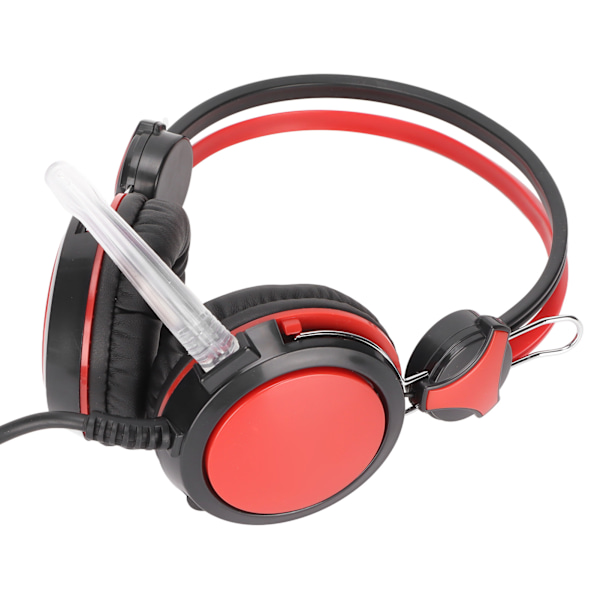 Spillhodetelefon med støydemping, stereo, ergonomisk, kablet, for dataspill, med mikrofon for PC, rød