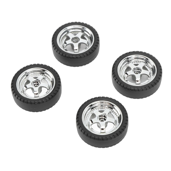 RC bildæksæt til AE86 - 4 stk plastnav gummidæk, 3,3 cm diameter, 1,2 cm bredde, sølv