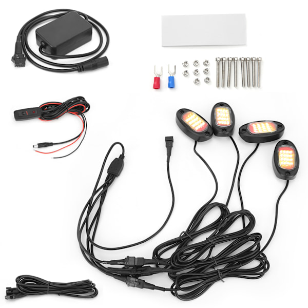 LED Rock Light Kit 1V4 Bluetooth Fjernkontroll Neon Vanntett Musikklampe for Bil Offroad Lastebil Chassis