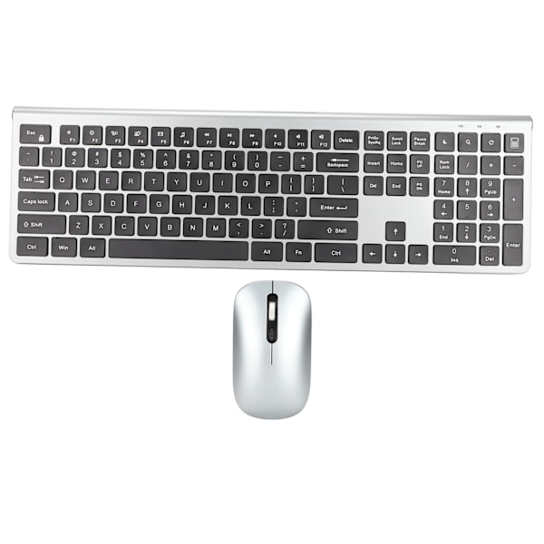 2,4 GHz Trådlöst tangentbord och mus 108-tangenter Fullt tangentbord och ergonomisk mus med hög känslighet för Windows för bärbar dator Metallgrå