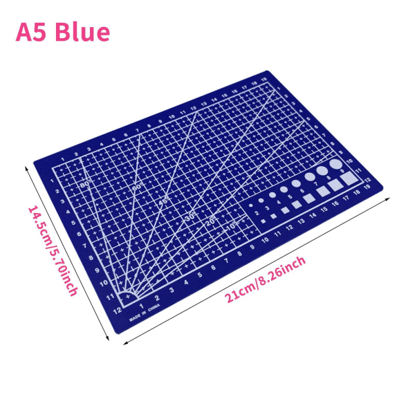 Skärmatta A5 enkelsidig skärbräda gör-det-själv-hantverksverktyg med tydliga rutnätsvinklar för scrapbooking Konst- och hantverksprojekt - blå